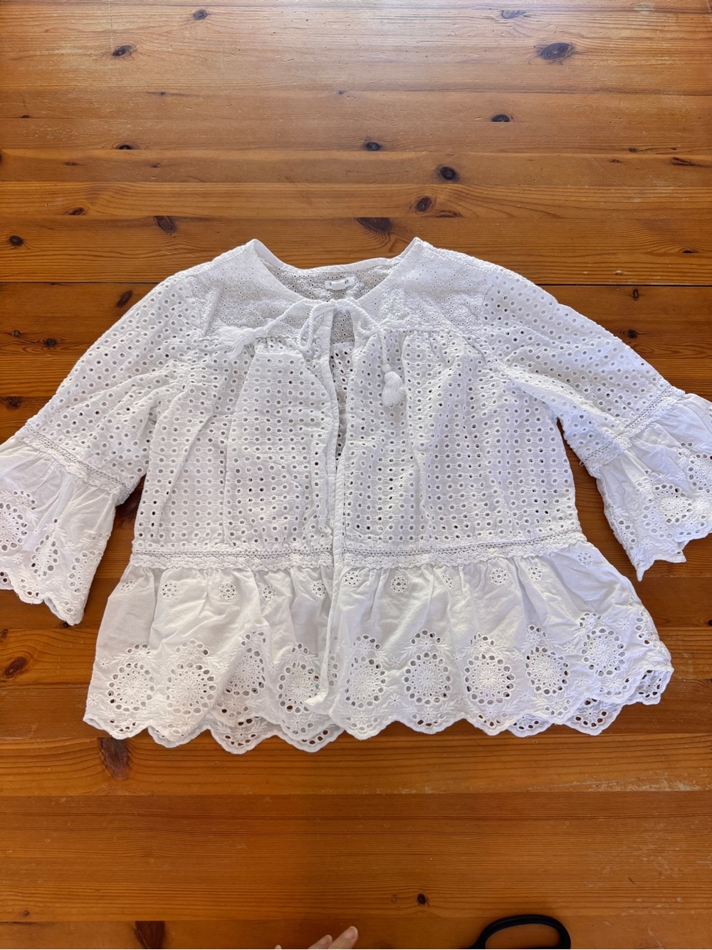Westport White Eyelet Peplum Tie-Neck Blouse